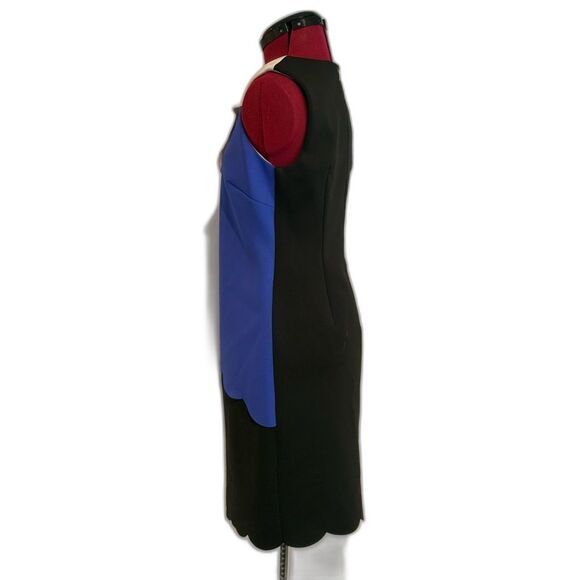 DKNY Scalloped Sheath Dress Woman Size 2 Cream/Blue/Black Color Block Sleeveless - Picture 9 of 12